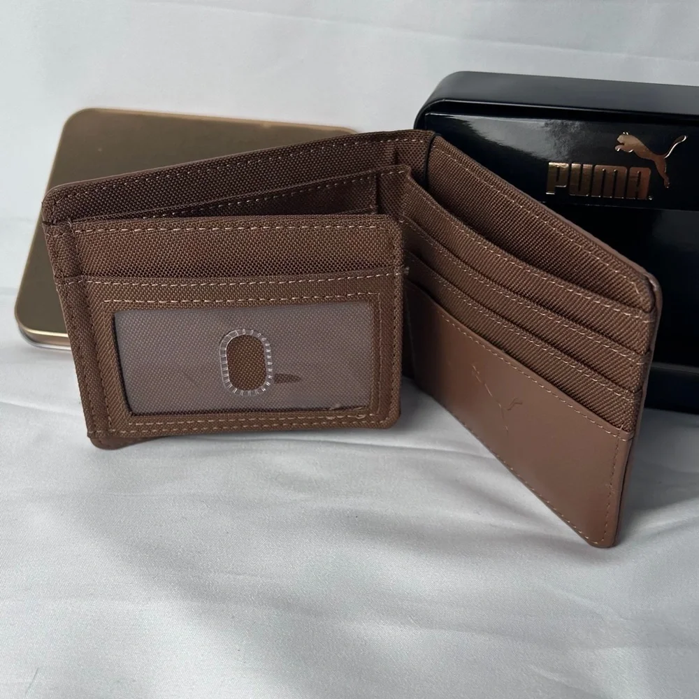 PUMA Cruise V2‎ espresso brown leather textured bi-fold wallet
